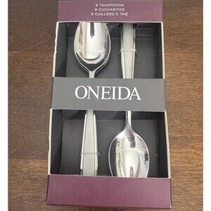 Oneida Flatware Set Of 8 Teaspoons Jordan Frosted Stainless Silverware 7.5” NEW